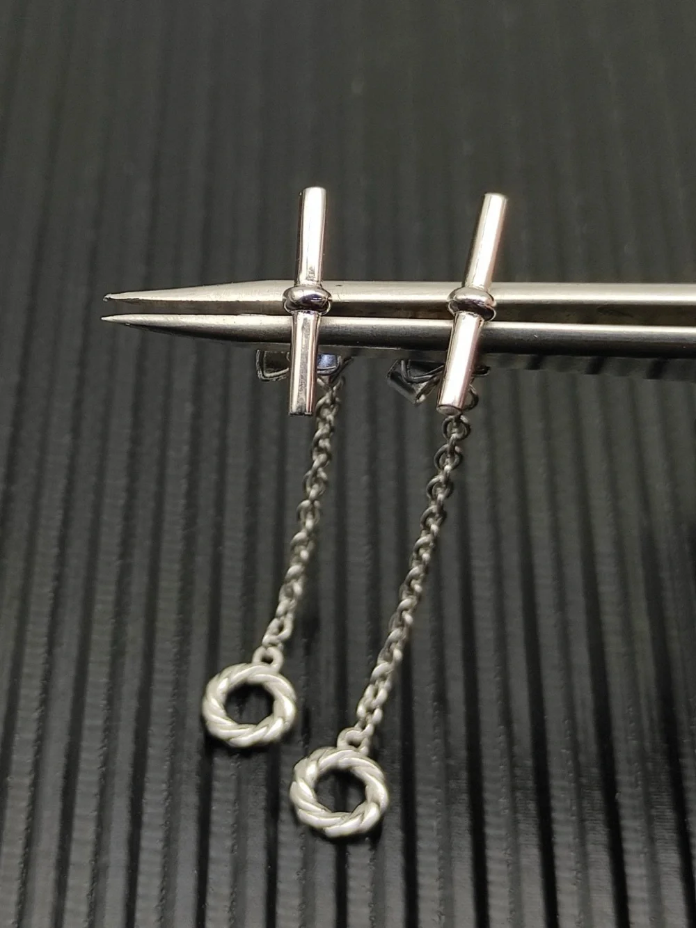 David Yurman Silver T-Bar Drop Chain Earrings